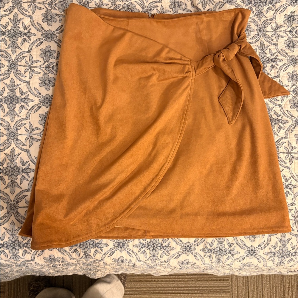 LOFT Asymmetrical Tan Wrap Skirt